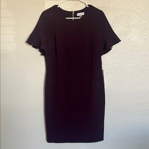 BRAND NEW Calvin Klein Dark Plum Ruffle Sleeve Sheath Dress Size 14P